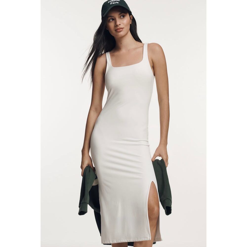 Anthropologie Daily Practice White Scoop Neck Slit Midi Dress Minimalist Medium